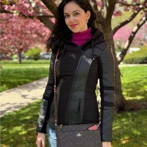 Blanc Noir Asymmetrical Moto  Hooded Jacket